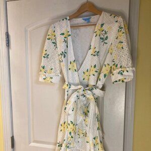 Draper James white and yellow eyelet magnolia wrap dress, size 12